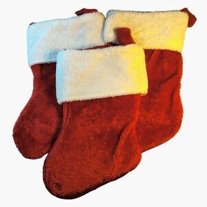 Christmas Stocking Red Fleece White Plush Trim 14 inch Lot 3